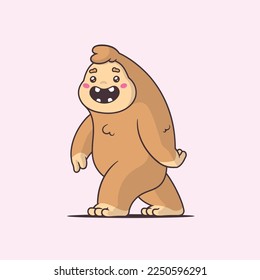 Funny Bigfoot kawaii character vector cartoon illustration