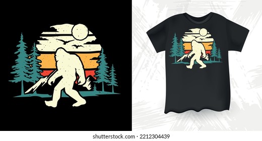 Funny Bigfoot Sasquatch Retro Sunset Vintage Bigfoot T-Shirt Design