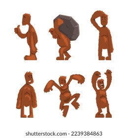 Funny Bigfoot or Yeti Character with Huge Furry Body Engaged in Different Activity Vector Set