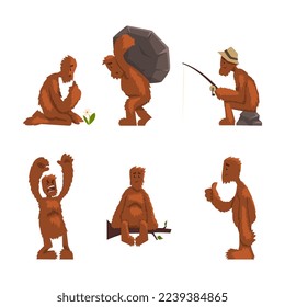 Funny Bigfoot or Yeti Character with Huge Furry Body Engaged in Different Activity Vector Set