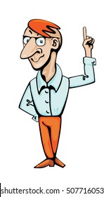 Funny big-nosed man pointing up his finger.