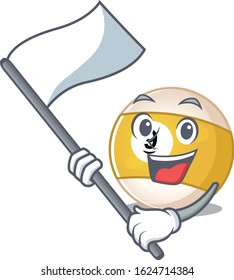 Funny billiard ball cartoon character style holding a standing flag