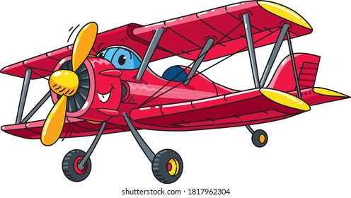 Funny biplane. Airplane vector illustration