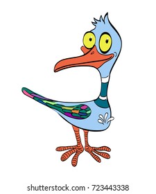 Funny bird cartoon image. Artistic freehand drawing.