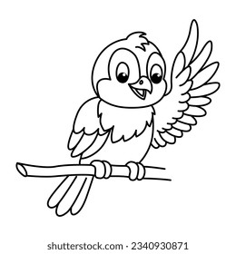 Funny bird cartoon vector coloring page