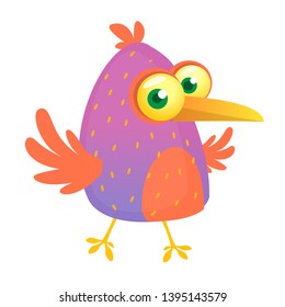 Funny bird cartoon. Vector illustration of forest blue purple isolated on white. Bird flat icon design