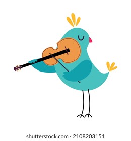 Funny Bird Character Playing Violin Performing Concert Vector Illustration