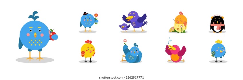 Funny Bird Characters with Wings and Beaks Vector Set