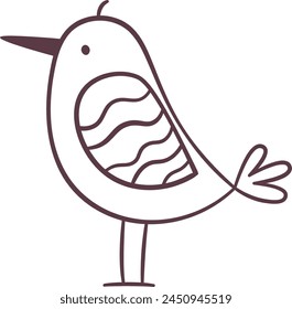 Funny Bird Doodle Outline Vector Illustration