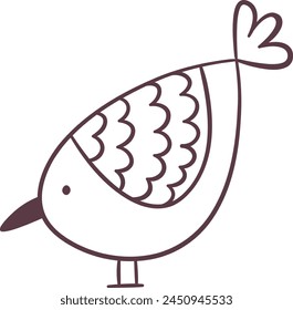 Funny Bird Doodle Outline Vector Illustration