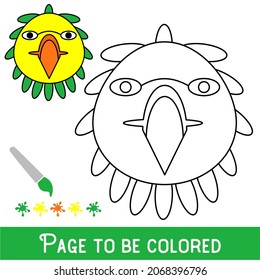 Funny Bird Face zu färben, das Farbbuch für Vorschulkinder mit leichtem Bildungsniveau.