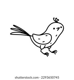 Funny bird in hand drawn doodle style. Vector illustration isolated on white. Coloring page.
