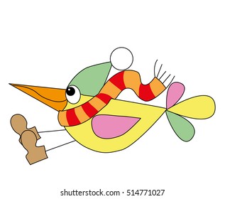 Funny bird with hat and scarf