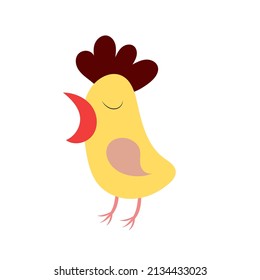 A funny bird icon, a little crowing rooster cartoon
