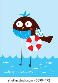 funny bird learn swimming