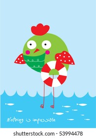 funny bird learn swimming