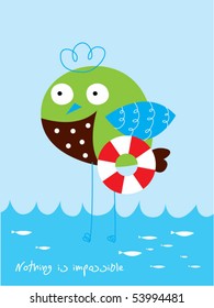 funny bird learn swimming