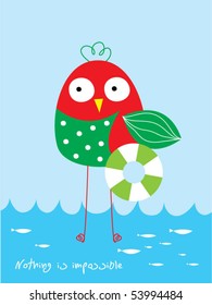 funny bird learn swimming