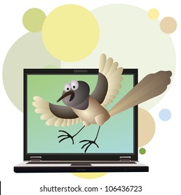 Funny bird and notebook