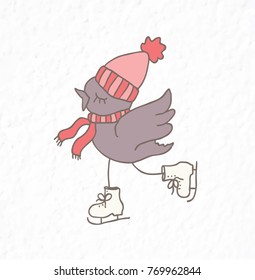 Funny bird. Nursery art. Minimalist scandinavian style. Character for kids card, print for t-shirt and more. Winter season.