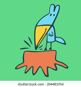 Funny bird and stump