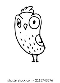 Funny bird in style of doodles. Fabulous cartoon character. Outline sketch. Hand drawing isolated on a white background Vector.