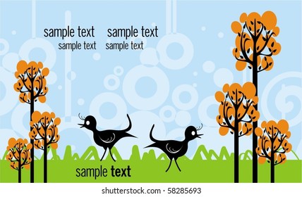 funny birds and abstract trees