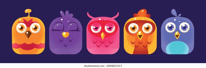 Aplicación de pájaros divertidos Icono redondeado para conjunto de vectores de diseño de juegos