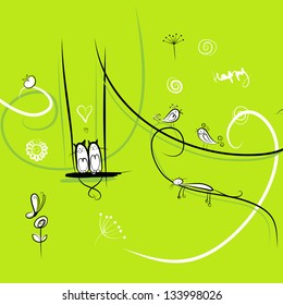 Funny birds and cats for your design