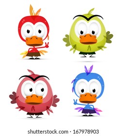 Funny Birds Isolated on White Background