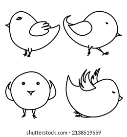 Funny birds line  vector pattern illustration in minimalist style 