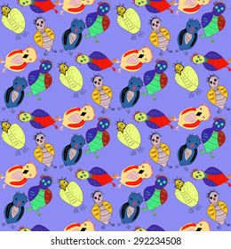 Funny birds on a blue background.