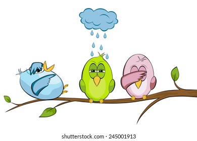 Funny birds on a branch