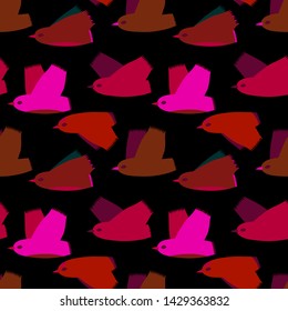 funny birds on a dark background, a migratory flock. seamless vector pattern