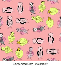 Funny birds on a pink background.