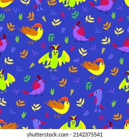 Funny funny birds. Pattern. Vector illustration for children.
