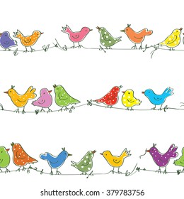 Funny birds seamless pattern - bright vector illustration