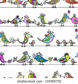  Funny birds, seamless pattern for your design