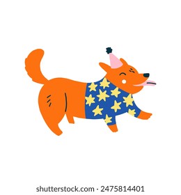 Funny Birthday Dog with Greeting Cap. Vector Clipart Puppy Celebration Pet