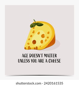 Funny birthday greeting card, poster, template, label, flyer with yellow cheese motif