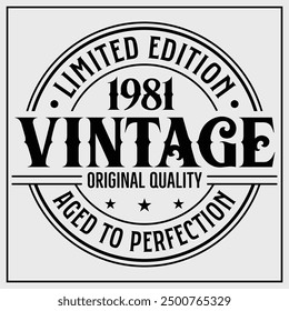 Funny birthday T-shirt Design, Vintage Birthday T-shirt Design,1981 Aged to perfection, 1981 Limited Edition T-shirt Design