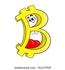 Funny bitcoin cartoon design character. vector illustration