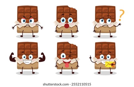 engraçado mordida chocolate bar desenho animado com diferentes expressões personagem design ilustração