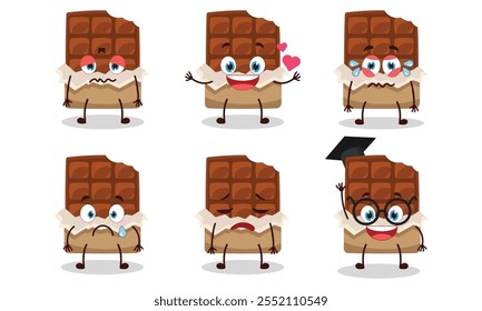 engraçado mordida chocolate bar personagem de desenho animado com diferente pose atividade design ilustração