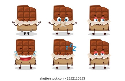 engraçado mordida chocolate bar desenho animado com várias expressões design ilustração