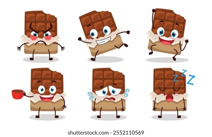 engraçado mordida chocolate bar personagem de desenho animado com vários pose atividade design ilustração