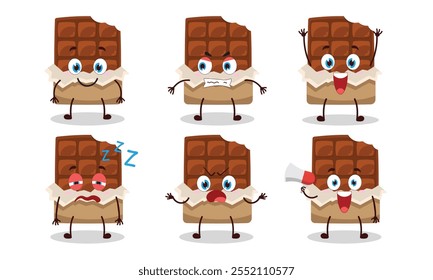 engraçado mordida chocolate bar desenho animado com muitas expressões design ilustração