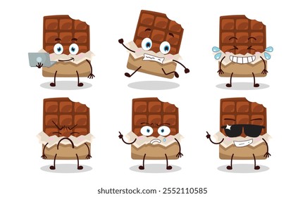 engraçado mordida chocolate bar personagem de desenho animado com muitos pose atividade design ilustração
