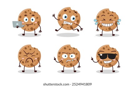 engraçado mordida cookies personagem de desenho animado com muitos pose atividade vetor ilustração