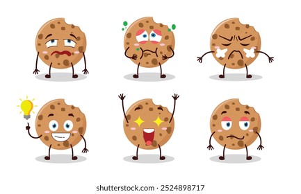 funny bite cookies cartoon with different expressions vector illustration